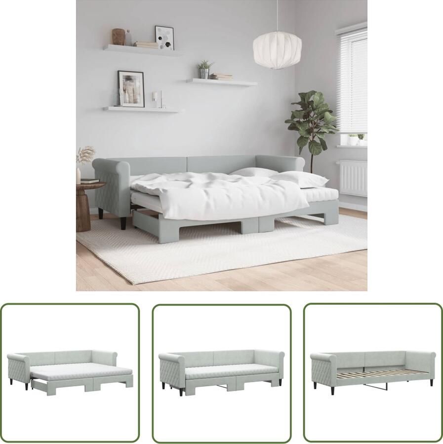 The Living Store Slaapbank 2-in-1 Lichtgrijs Fluweel 229x90x68cm Comfortabel schuimmatras Modern ontwerp Levering met 2 matrassen Slaapbank Tweepersoonsbed Fluweelsofa Lounge Sofa Zitbank