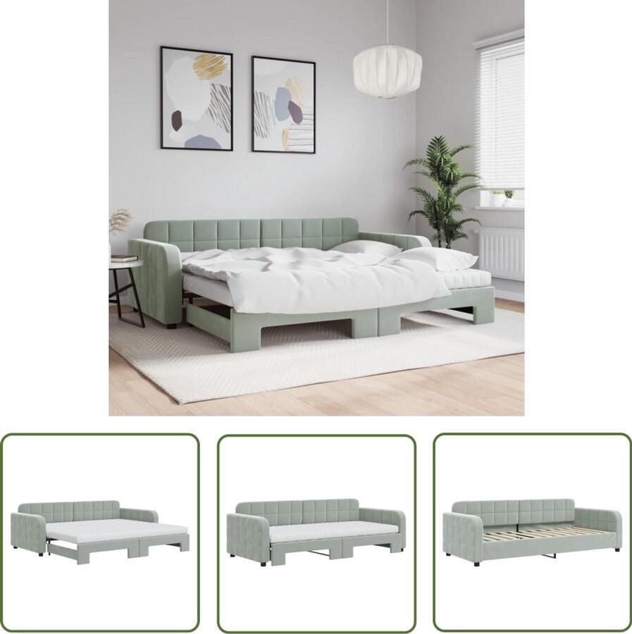 The Living Store Slaapbank onderschuifbed matrassen 90x200 cm fluweel lichtgrijs Slaapbank Tweepersoonsbed Sofa Bed Fluweelsofa Designmeubel