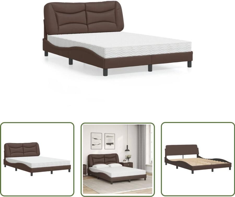 VidaXL Bed met matras Hvar kunstleer bruin 140x200 cm Slaapcomfort Tweepersoonsbed Bruine Bedden Boxspring Alternatief Kunstleder Bed