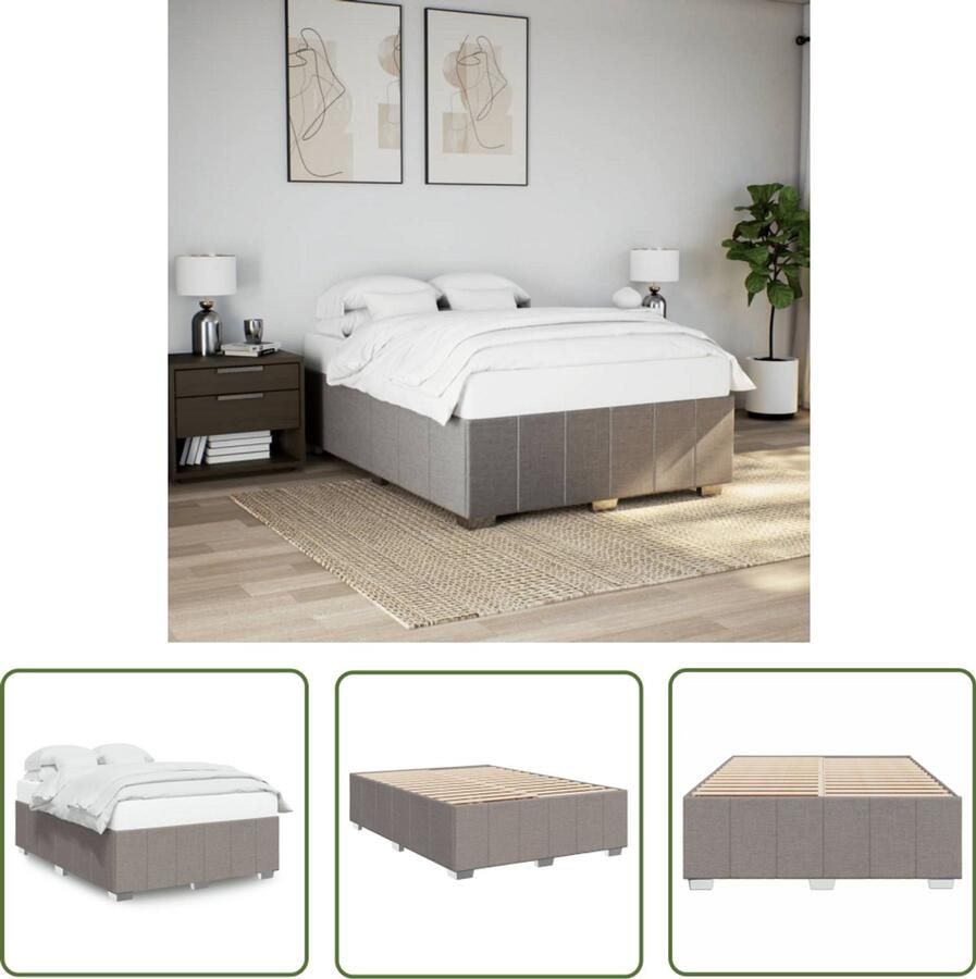 The Living Store Bedframe zonder matras stof taupe 140x200 cm Slaapcomfort Tweepersoonsbed Houten Bed Frame Bedframe Taupe Boxspring Bed