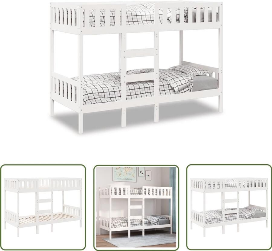 The Living Store Stapelbed 90x190 cm massief grenenhout wit Stapelbed Tweepersoonsbed Kinderbed Houten Bed Frame