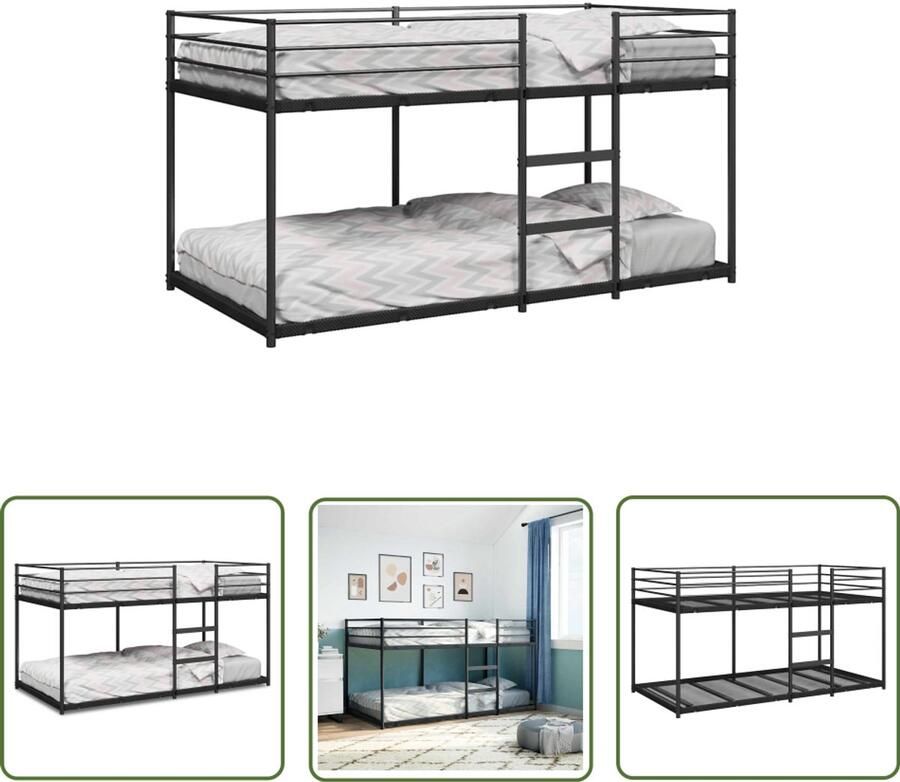 VidaXL Stapelbed zonder matras 90x200 cm staal zwart Stapelbed Tweepersoonsbed Kinderbed Jeugdbed Staal Bed