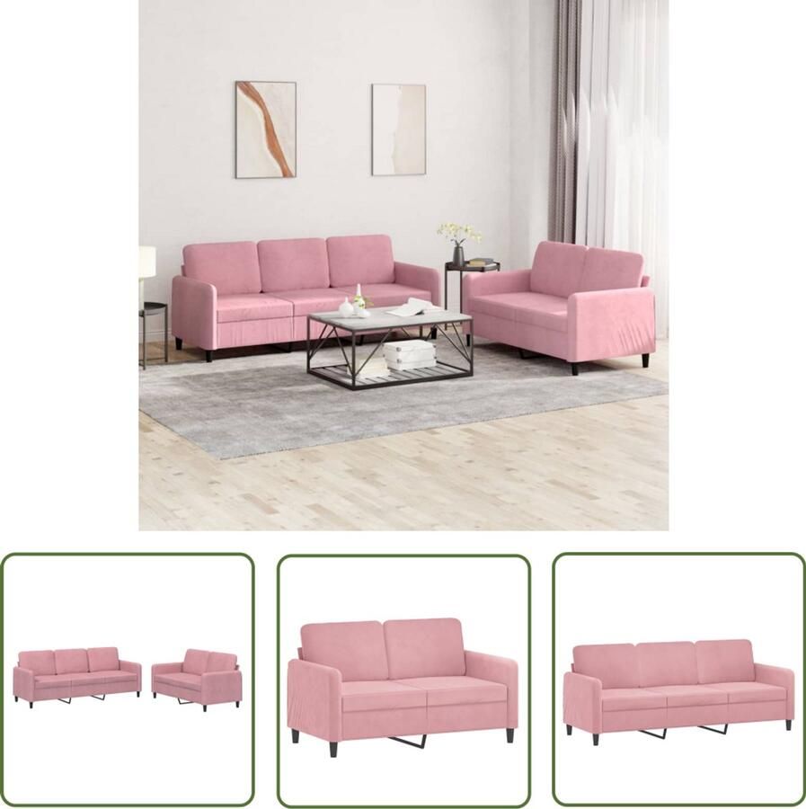 The Living Store 2-delige Loungeset fluweel roze Loungebank Tweezitsbank Driezitsbank Fluweelbanks Roze Meubels
