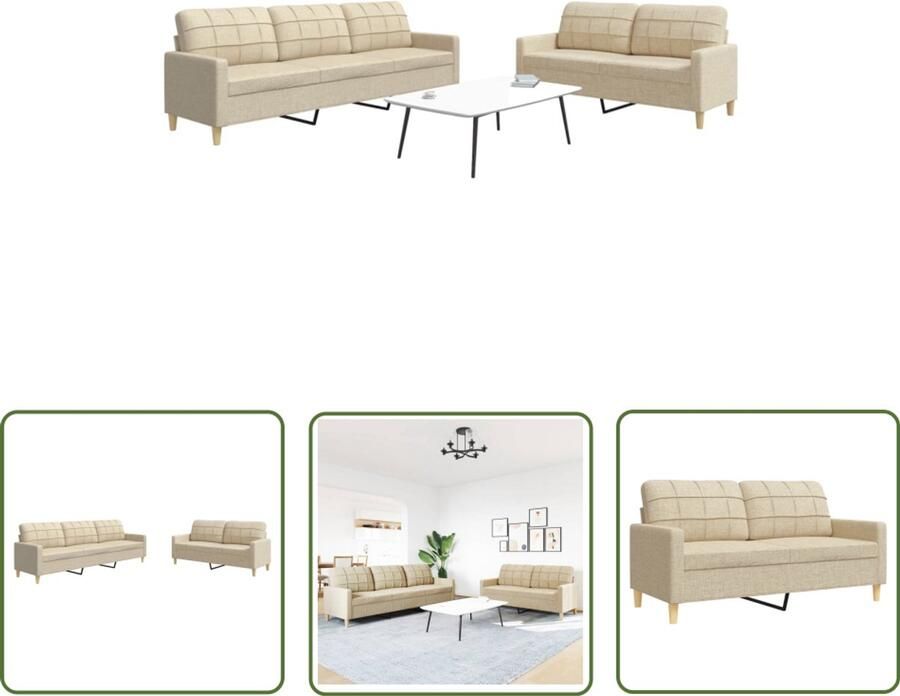The Living Store 2-delige Loungeset stof crèmekleurig Loungebank Tweezitsbank Driezitsbank Bankstellen Salontafel