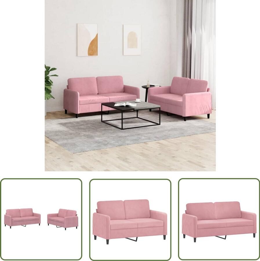 VidaXL 2-delige Loungeset fluweel roze Loungeset Tweezitsbank Velours Bank Roze Bank Salon Meubilair