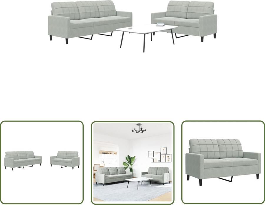 The Living Store Loungeset Bank 2-zits 3-zits Lichtgrijs Fluweel Stevig Frame Loungeset Tweezitsbank Driezitsbank Fluweel Sofa Grijs Meubilair