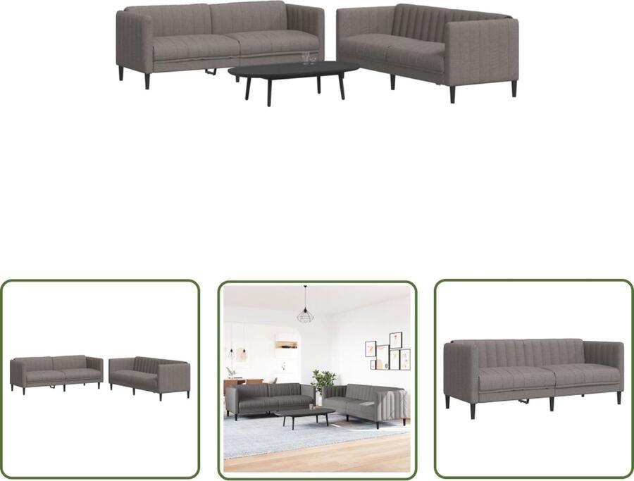 The Living Store Loungeset Monaco 2-zits + 3-zits Taupe Polyestere Stof Comfortabele Zitting Loungeset Tweezitsbank Driezitsbank Loungemeubel Tuinlounge