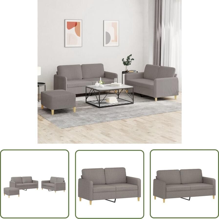 The Living Store 3-delige Loungeset met kussens stof taupe Loungebank Tweezitter Fauteuils Salonmeubel Woonkamerinrichting