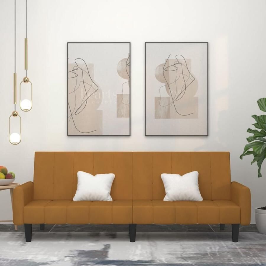 The Living Store Slaapbank Fluweel 2-Zits 220 x 84.5 x 69 cm Bruin Slaapbank Tweezitter Bruine Bank Fluweel Sofa Lounge Meubilair