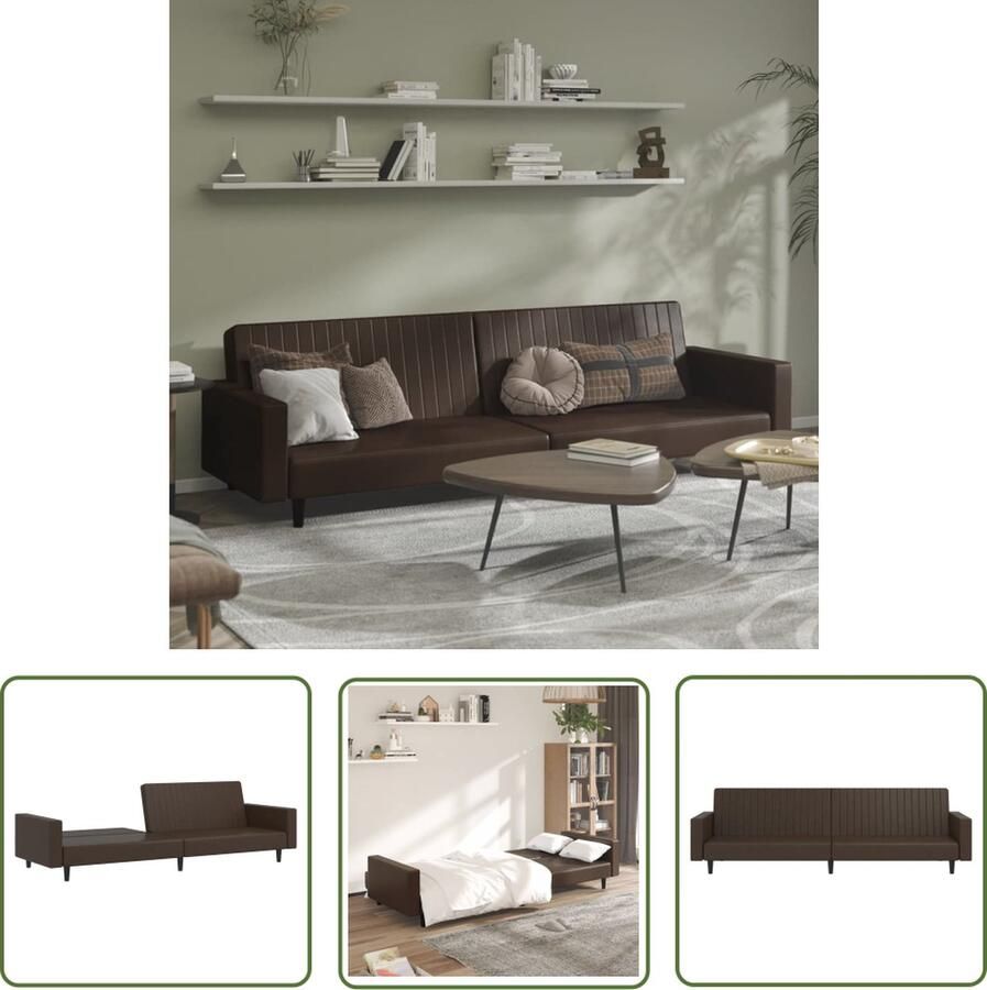 The Living Store Slaapbank 2-zits kunstleer bruin Slaapbank Tweezitter Bruine Sofa Kanapé Lits Guest Bed