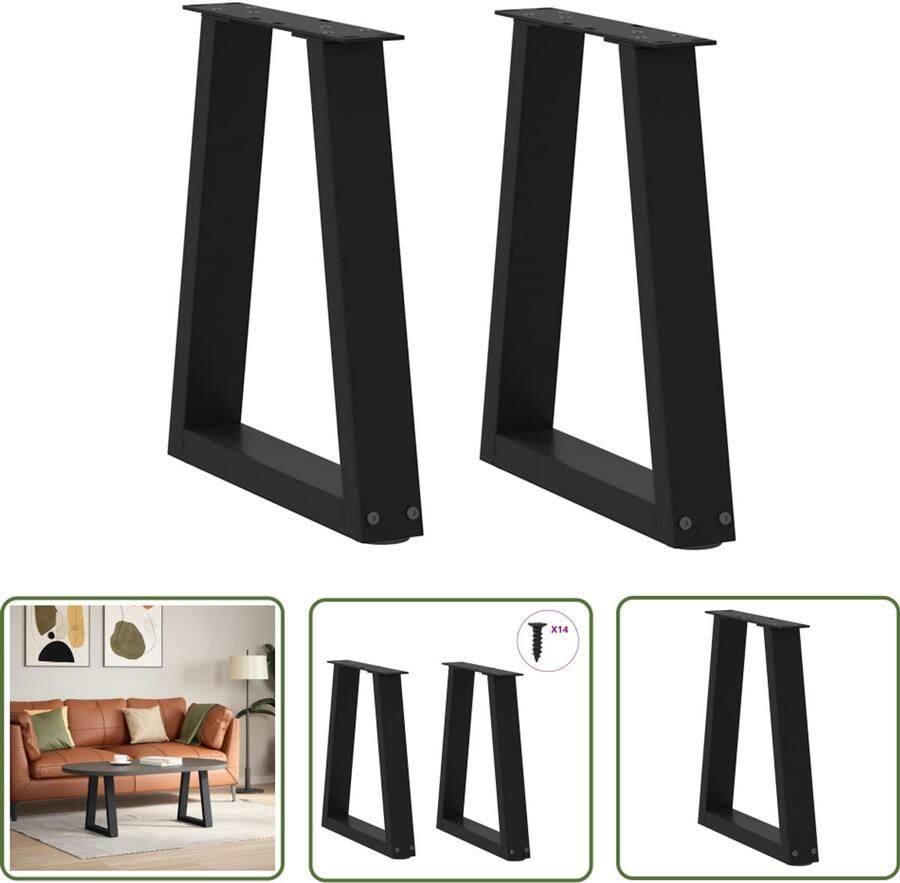 The Living Store Eettafelpoten 2 st V-vormig 38x(42-43 3) cm staal zwart Eettafelpoten V-vormige Tafelpoten Metalen Tafelpoten Zwarte Tafelpoten Eettafel Onderstel