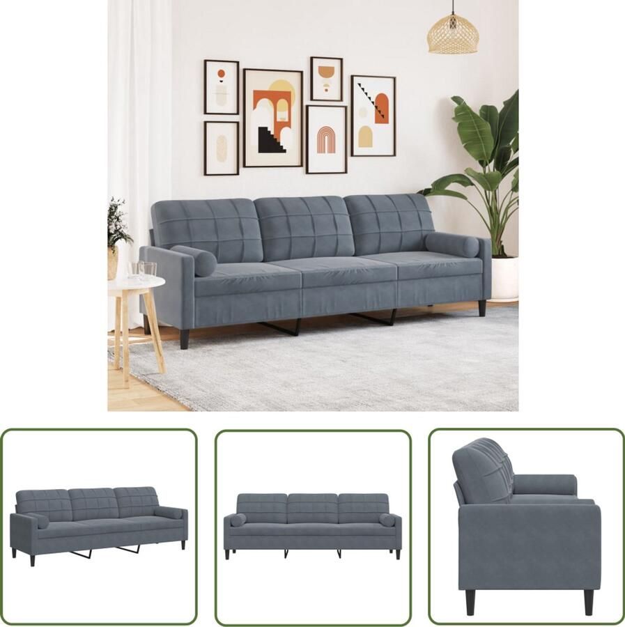 The Living Store 3-zitsbank met sierkussens 210 cm fluweel donkergrijs 3 Persoons Bank Velours Bank Grijze Bank Banks Kopen Salon Meubels