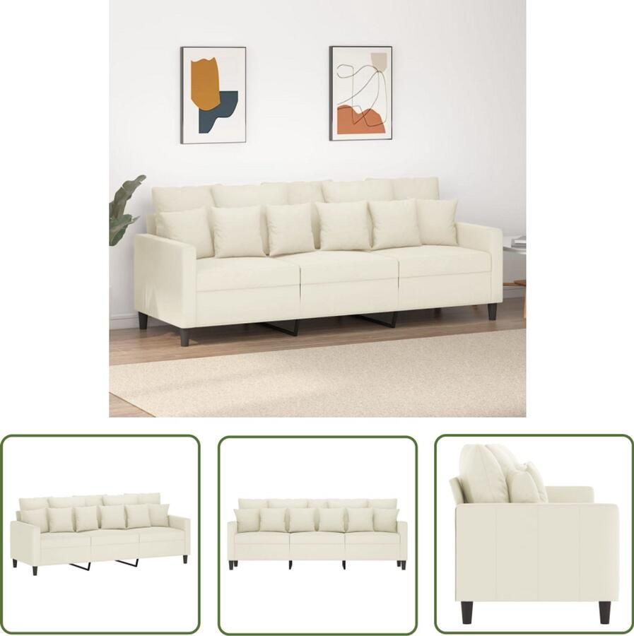 The Living Store Driezitsbank 180 cm fluweel crèmekleurig Drie Zitsbank Velours Bank Creme Bank Salontafel Bankstellen
