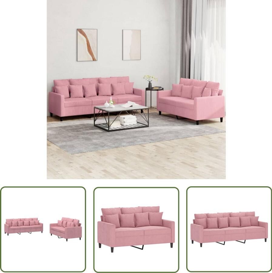VidaXL 2-delige Loungeset met kussens fluweel roze Loungeset Velours Bank Rozerode Bank 2 Persoons Bank Loungebank