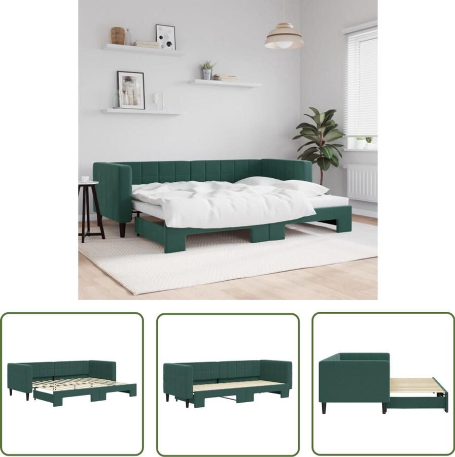 The Living Store Slaapbank met onderschuifbed 80x200 cm fluweel donkergroen Slaapbank Velours Bank Tweepersoons Bank Donkere Bank Multifunctionele Bank