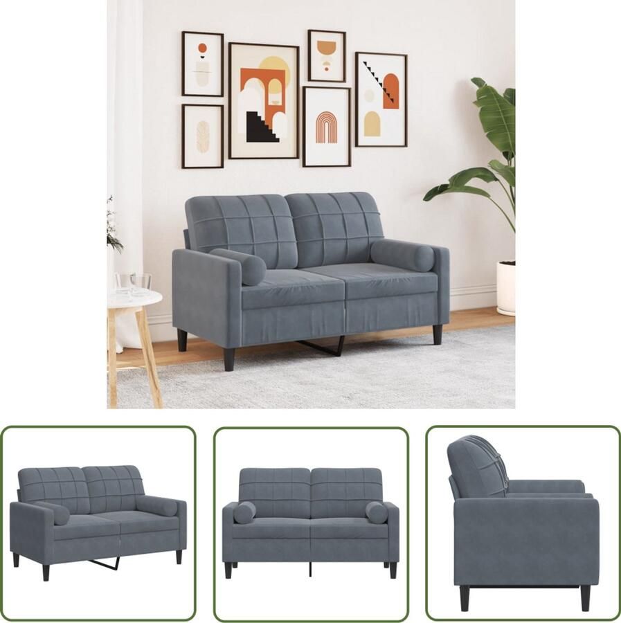 The Living Store Tweezitsbank met sierkussens 120 cm fluweel donkergrijs Tweezitsbank Velours Bank Donkere Bank Moderne Bank Salontafel