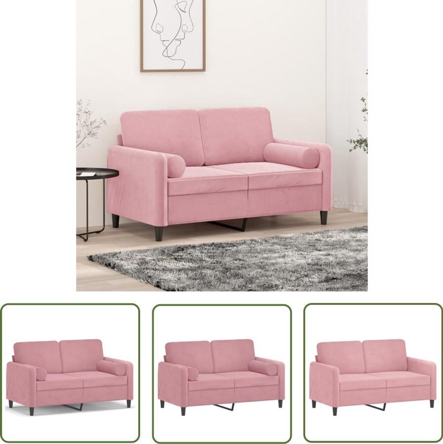 The Living Store Tweezitsbank met sierkussens 120 cm fluweel roze Tweezitsbank Velours Bank Roze Bank Salontafel Living Room Meubilair