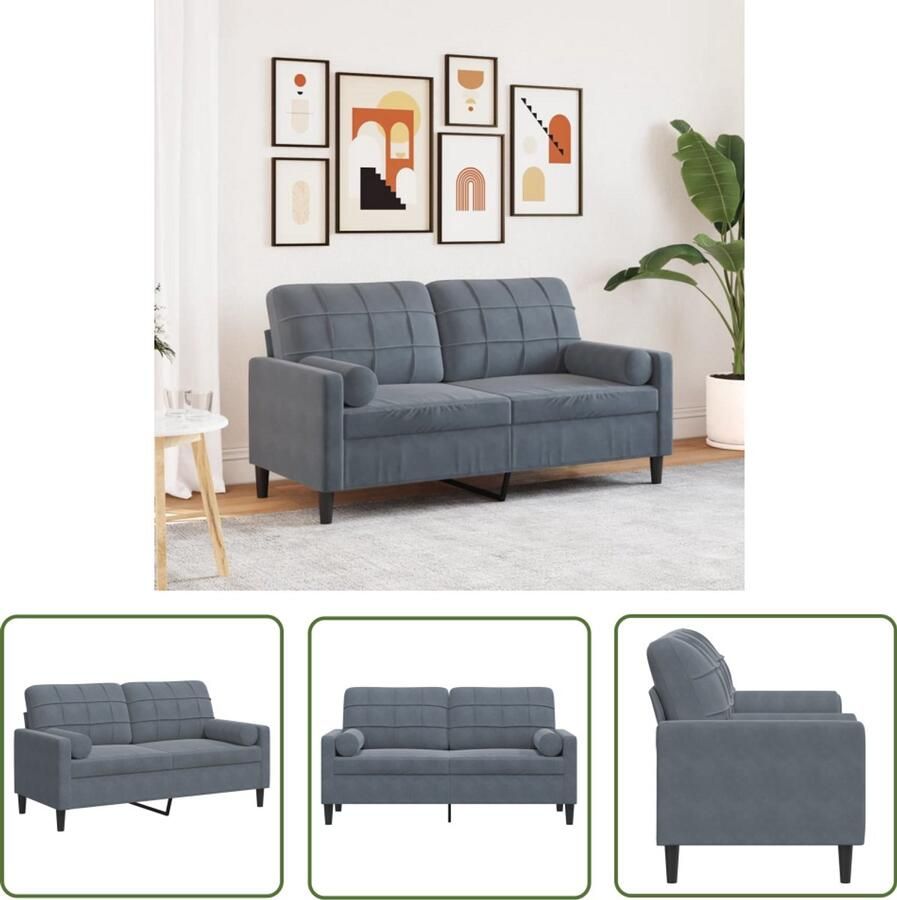 The Living Store Tweezitsbank met sierkussens 140 cm fluweel donkergrijs Tweezitsbank Velours Bank Donkere Bank Bankstel Salontafel