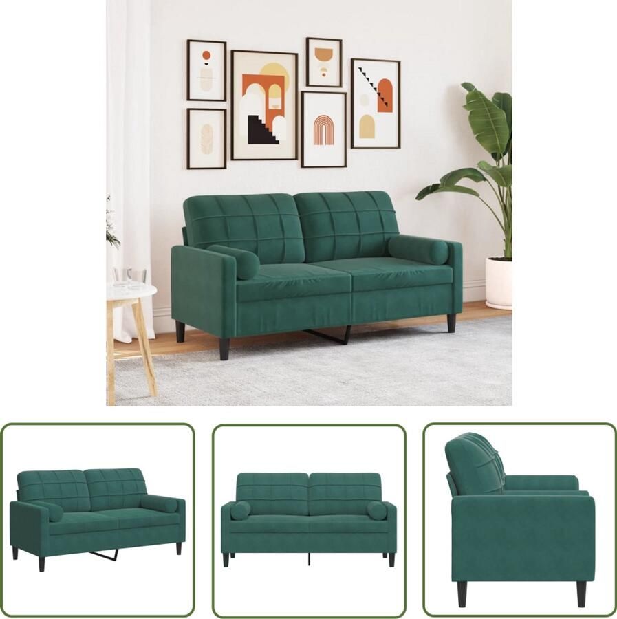 The Living Store Tweezitsbank met sierkussens 140 cm fluweel donkergroen Tweezitsbank Velours Bank Donkere Bank Salontafel Woonkamer Meubels