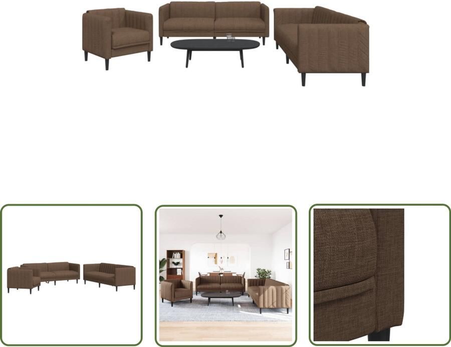 VidaXL Velours Bankstel Bruine Lounge Set 3-delige Loungeset stof bruin Lederen Sofa Fauteuils Kopen Loungebank