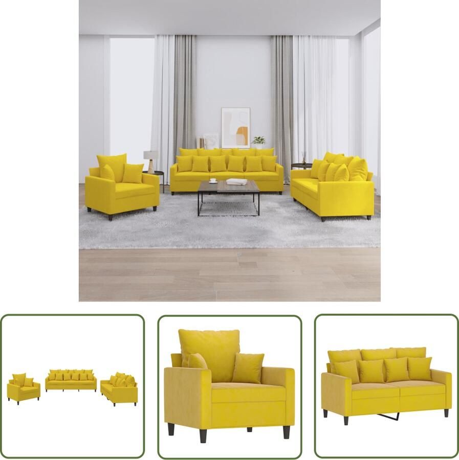 The Living Store Loungeset Velours Geel 2-Zitsbank Comfortabel en Stevig Polyester Metaal Multiplex Loungeset Velours Bankstellen 2 Persoons Bank Gelkleurige Meubels