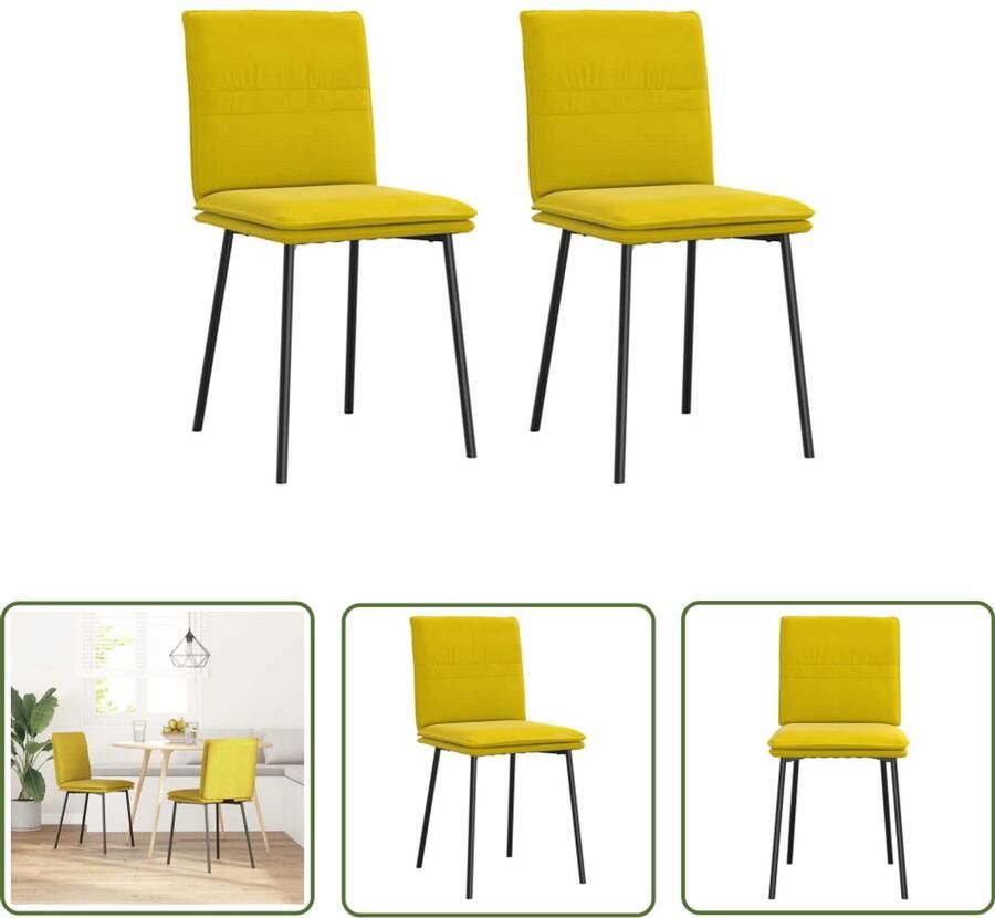 The Living Store Eetkamerstoelen 2 st fluweel geel Eetkamerstoel Velours Stoel Gele Stoel Comfortabele Stoel Salontafel