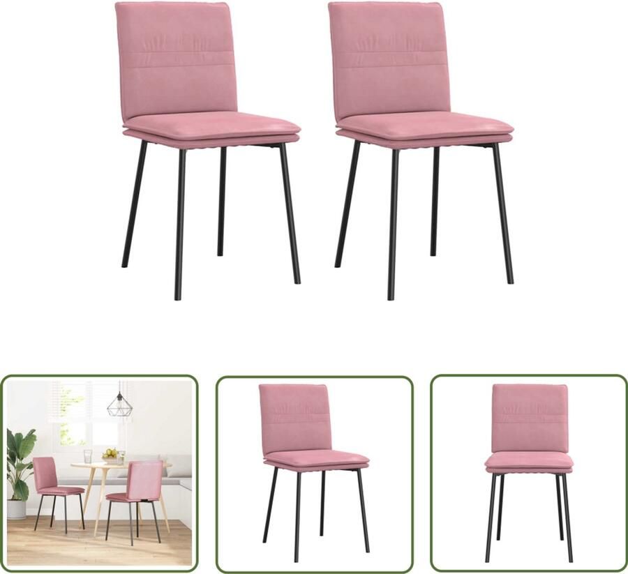 The Living Store Eetkamerstoelen 2 st fluweel roze Eetkamerstoel Velours Stoel Roze Stoel Comfortabele Stoel Moderne Stoel