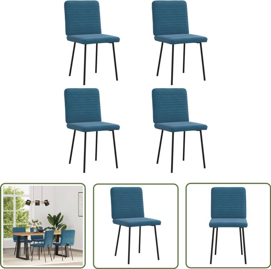 The Living Store Eetkamerstoelen 4 st fluweel blauw Eetkamerstoel Velours Stoel Blauwe Stoel Moderne Stoel Comfortabele Stoel
