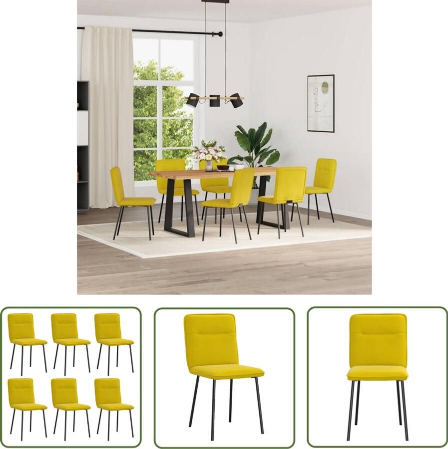 The Living Store Eetkamerstoelen 6 st fluweel geel Eetkamerstoel Velours Stoel Gele Stoel Comfortabele Stoel Design Stoel