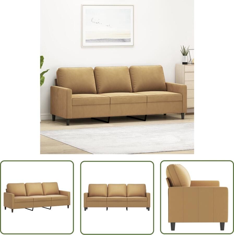 The Living Store Bank Velvet 3-zits Bruin 198 x 77 x 80 cm Comfortabel en stabiel Bruine Bank Velvet Bank 3 Zits Bank Comfortabele Bank Salonbank