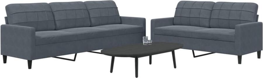 The Living Store Bank Velvet Sofa 2-zits 3-zits Donkergrijs Velours Comfortabel en Stijlvol Lounge Sofa Velvet Bank Donkere Grijze Bank 2 Persoons Bank 3 Persoons Bank