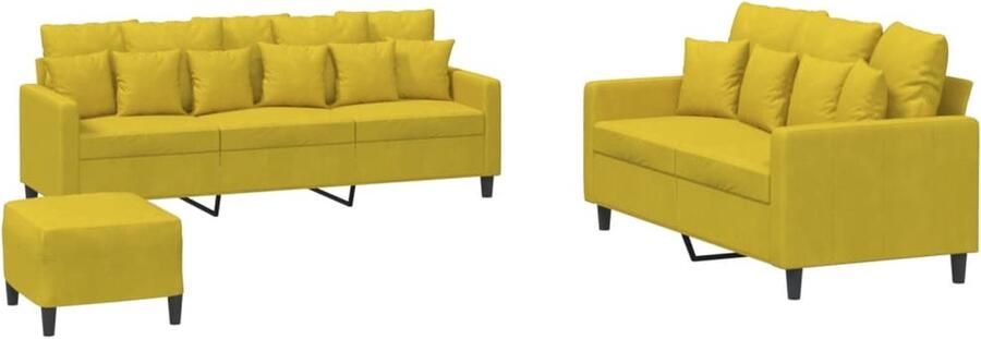 The Living Store Comfort 2 en 3 zitsbank Voetenbank Yellow Velvet Stevig Metalen Frame 138 x 77 x 80 cm Loungebank Velvet Bank Bankstel Hoekbank Twee Persoons Bank