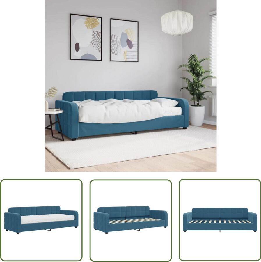 The Living Store Slaapbank met matras 80x200 cm fluweel blauw Slaapbank Velvet Bank Tweepersoons Bank Blauwe Bank Lounge Sofa