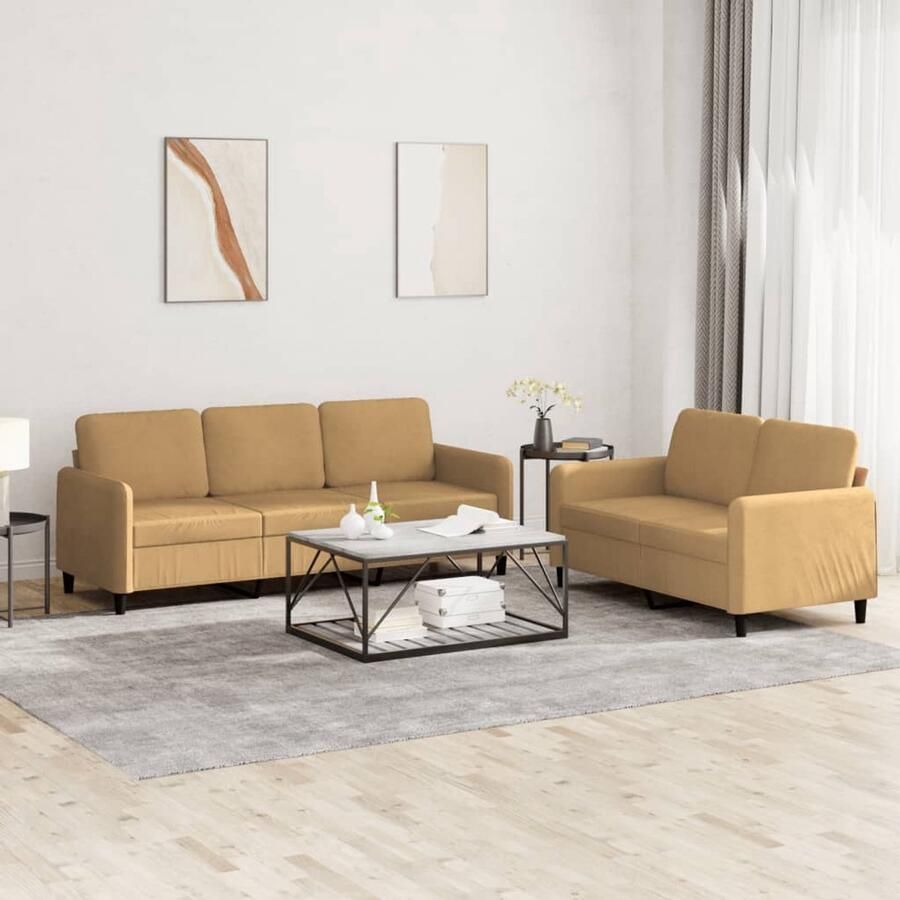 The Living Store Loungeset Soft Velvet 2- en 3-zitsbank Bruin Comfortabel en stabiel 138 x 77 x 80 cm Geschikt voor gezellige avonden Loungeset Velvet Bankstel Bruine Bank Comfortabele Bank Zitzitting