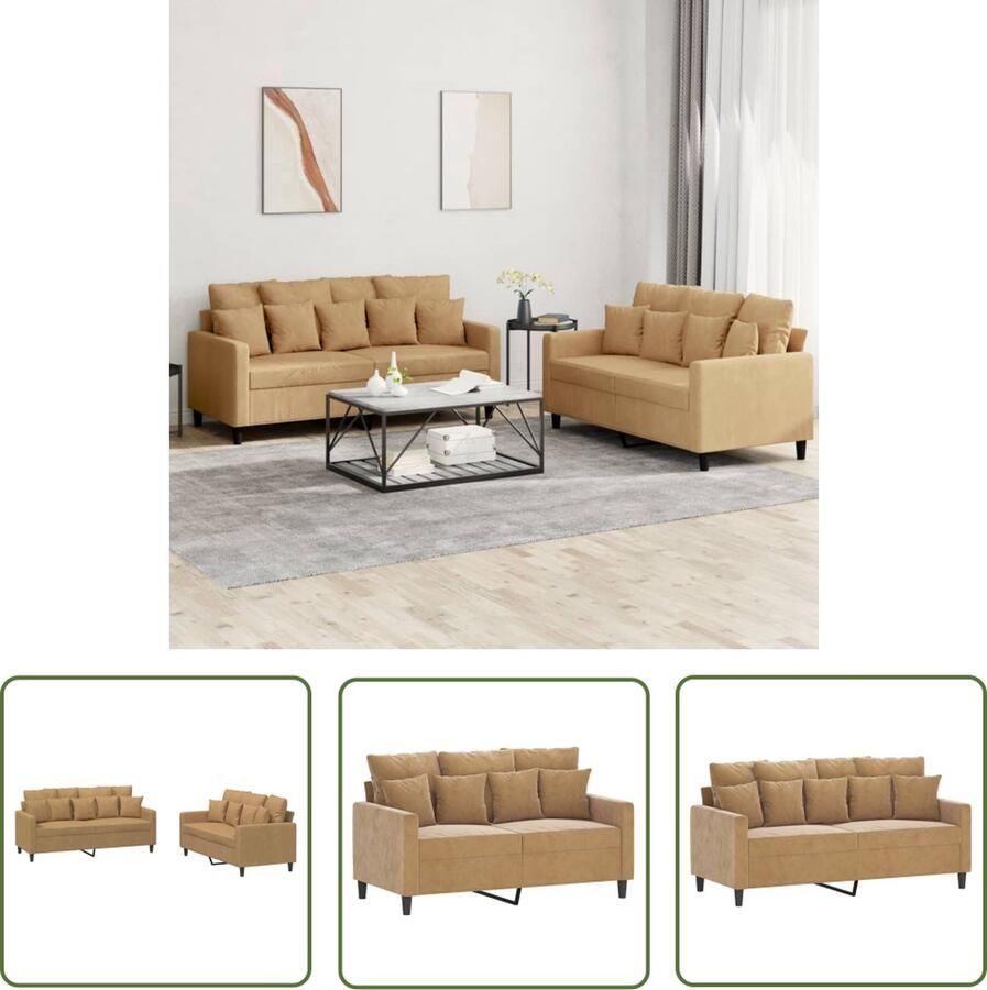 The Living Store Loungeset Velvet 2-zitsbank 140cm Bruin Comfortabel Zacht Fluweel Loungeset Velvet Bankstel Bruine Bank Tweezitsbank Salon Meubilair