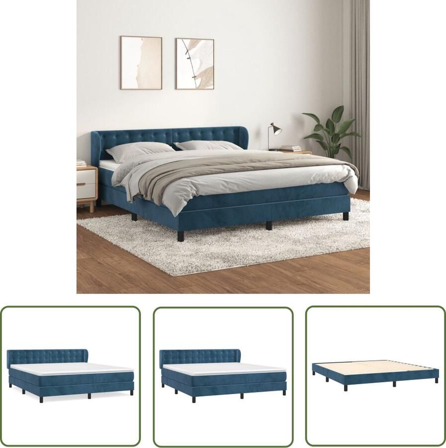 The Living Store Boxspring Bed Fluweel Donkerblauw 203 x 183 x 78 88 cm Pocketvering Boxspring Bed Velvet Bed Donkere Blaauwe Boxspring Tweepersoons Bed King Size Bed