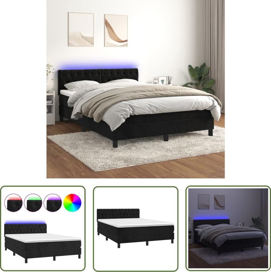 The Living Store Bed Dark Velvet Pocket Spring Mattress Comfortable LED Lighting Boxspring Velvet Bed Led Bed Tweepersoonsbed King Size Bed
