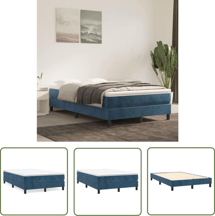 The Living Store Boxspringbed Fluweel Pocketvering Middelharde ondersteuning Huidvriendelijk Multiplex lattenbodem Donkerblauw 203x120x25cm Wit D blauw 120x200x20cm Wit 120x200x5cm 1x bedframe 1x matras 1x topmatras