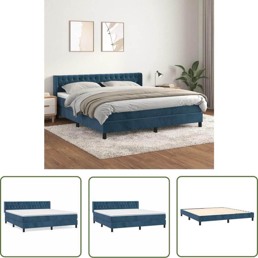 The Living Store Boxspringbed Fluweel 203 x 183 x 78 88 cm Zacht fluweel Praktisch hoofdbord Pocketvering matras Middelharde ondersteuning Huidvriendelijk topmatras
