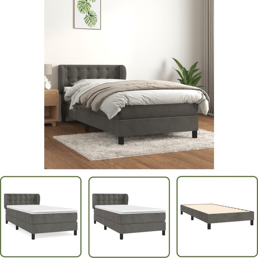 The Living Store Boxspringbed fluweel 203x103x78 88 cm pocketvering matras middelharde ondersteuning huidvriendelijk topmatras Boxspringbed Velvet Bed Tweepersoonsbed Slaapcomfort Boxspring Frame