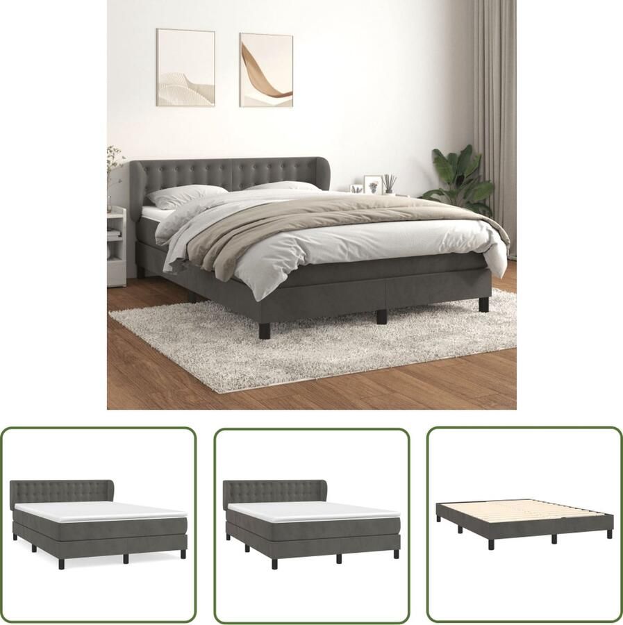 The Living Store Boxspringbed donkergrijs fluweel 203 x 147 x 78 88 cm pocketvering Boxspringbed Velvet Bed Donkere Kleuren Bed Tweepersoonsbed Pocketed Spring Mattress - Foto 2