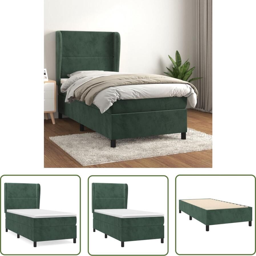 The Living Store Boxspringbed Fluweel Pocketvering Middelharde ondersteuning Huidvriendelijk Donkergroen 203 x 83 x 118 128 cm Boxspringbed Velvet Bed Donkere Kleuren Bed Tweepersoonsbed Pocketveer Matras