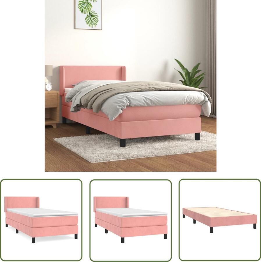 The Living Store Bedframe Fluwelen Boxspring 203 x 83 cm Pocketvering matras Huidvriendelijk topmatras Boxspringbed Velvet Bed Rooskleurig Bed Tweepersoonsbed Slaapcomfort