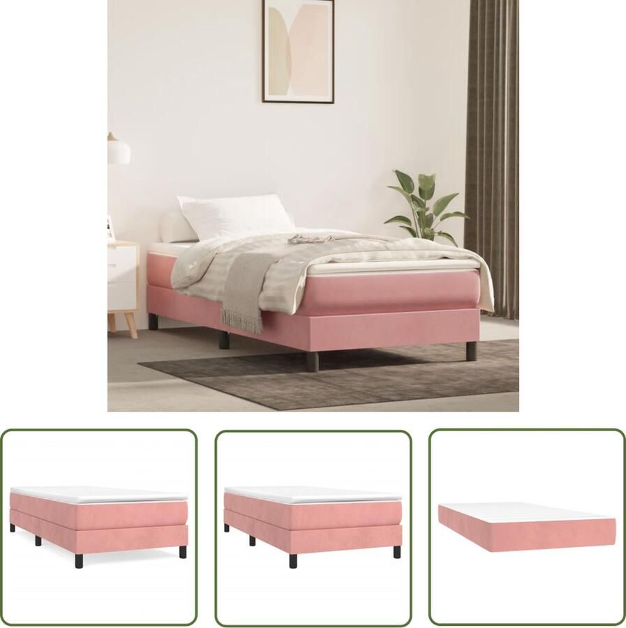The Living Store Boxspring met matras fluweel roze 80x200 cm Boxspring Boxsprings Bed Slaapmeubel Boxspringbed Boxspring Bed Eenpersoonsbed Bed Met Matras Bedframe Ledikant Bedden