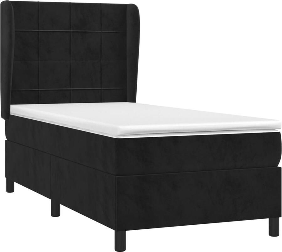 The Living Store Boxspringbed Zacht Fluweel Verstelbaar hoofdbord Pocketvering matras Middelharde ondersteuning Huidvriendelijk topmatras Zwart 203x93x118 128 cm
