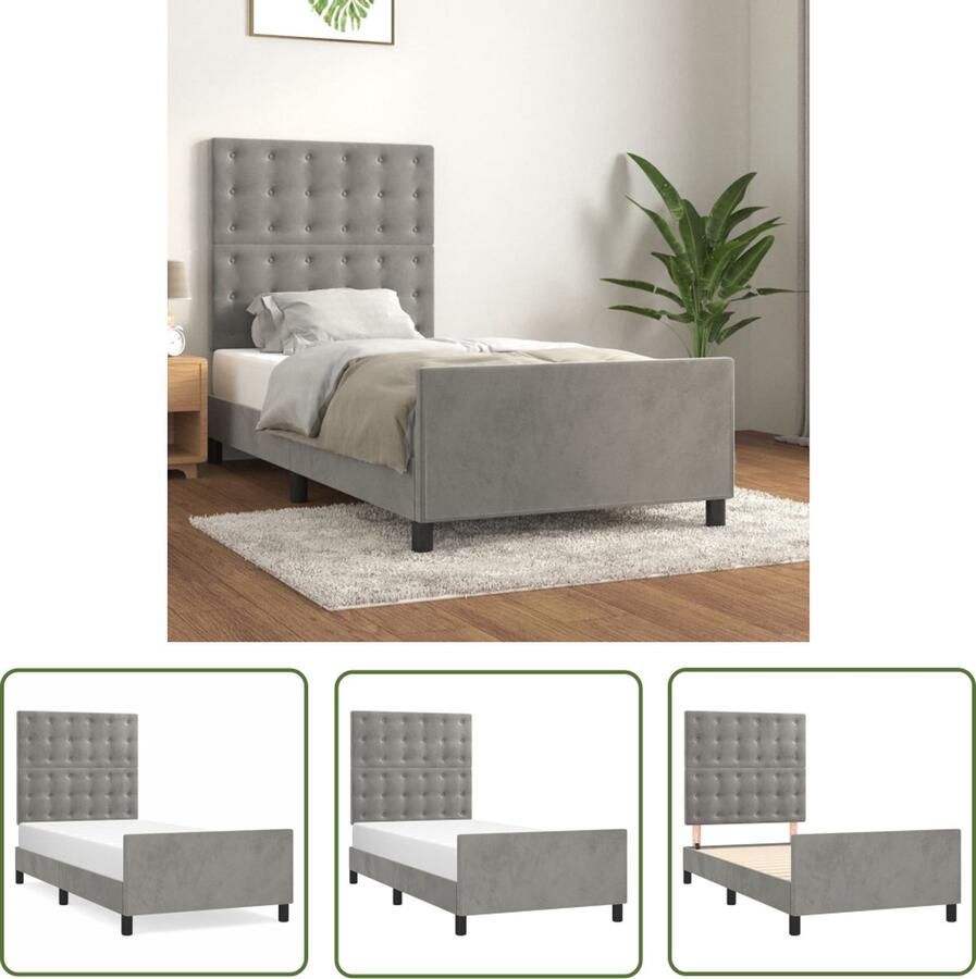 The Living Store Bedframe Zacht fluweel Multiplex lattenbodem Verstelbare hoogte Ondersteunende poten Comfortabele ondersteuning Fluweel Bed Frame Comfortabele Bedstelling Bed Met Hoofdbord Tweepersoons Bed Grijs Bed Frame