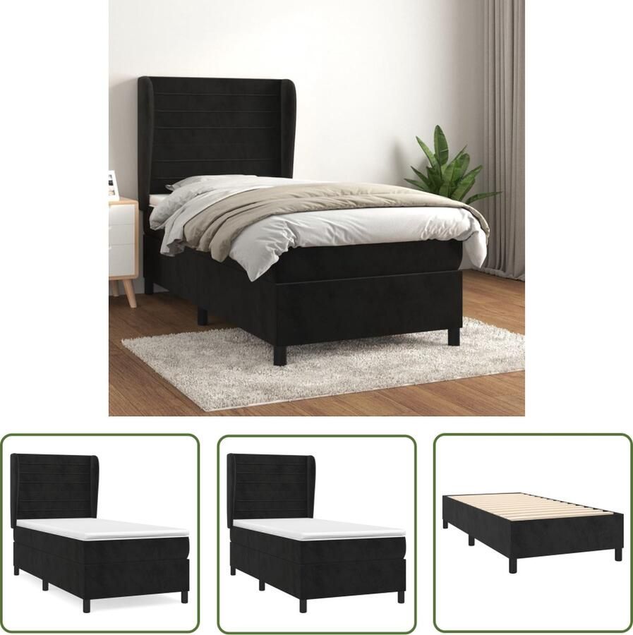 The Living Store Boxspringbed Fluwelen bedframe Pocketvering matras Huidvriendelijk topmatras Zwart 203x83x118 128 cm Boxspringbed Velvet Bed Frame Pocketveer Matras Huidirvriendelijk Topmatras Tweepersoonsbed