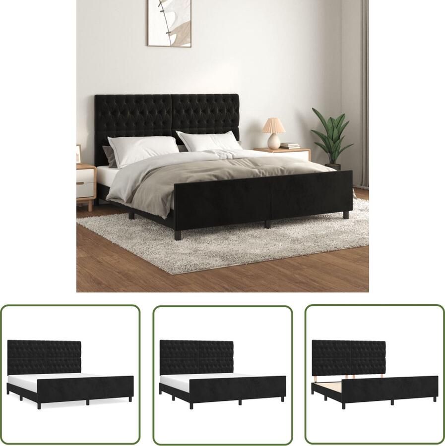 The Living Store Bedframe met hoofdeinde fluweel zwart 180x200 cm Zachte Bedstof Velvet Bed Frame Tweepersoons Bed Boxspring Bed Stapelbed