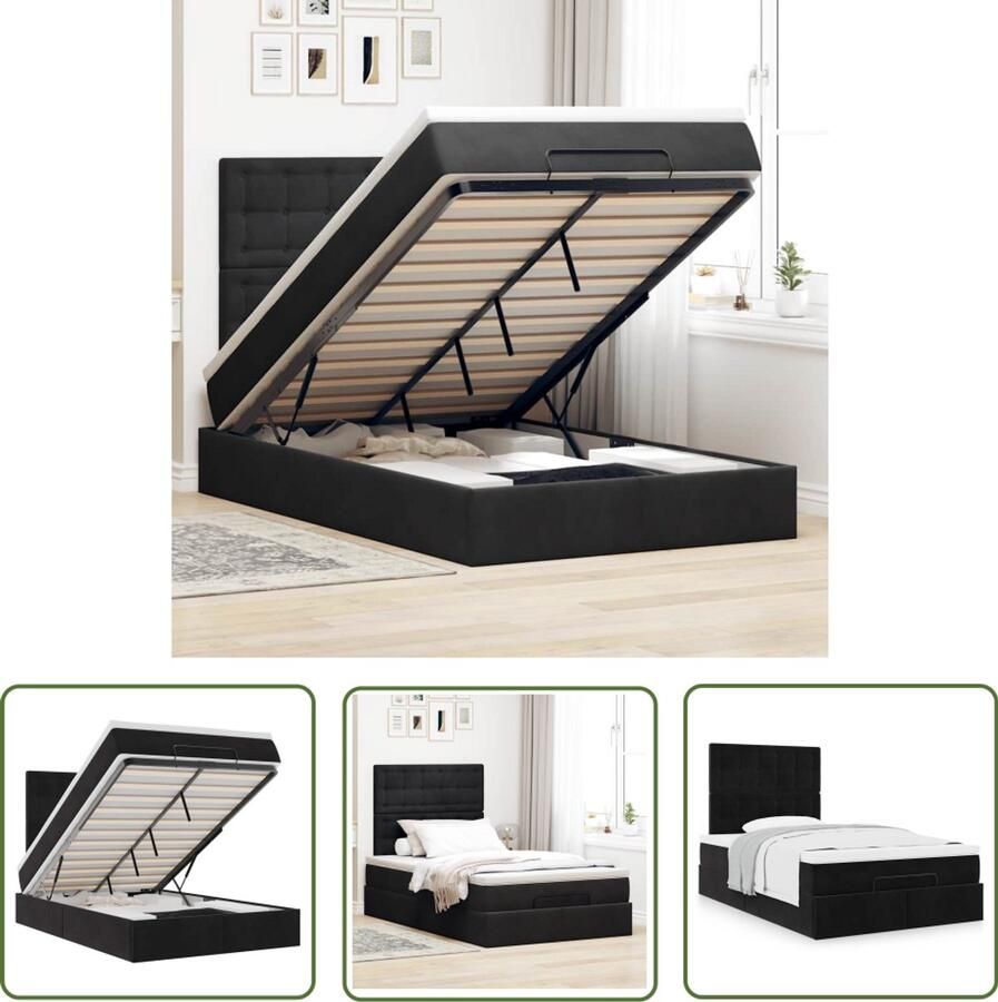 VidaXL Velvet Bed Ottoman Bed Ottoman bed met matrassen 120x200cm fluweel zwart Boxspring Bed Slaapcomfort Opbergbed