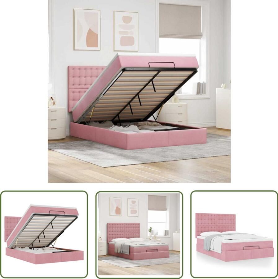 VidaXL Velvet Bed Ottoman Bed Ottoman bed met matrassen 140x190cm fluweel roze Slaapcomfort Opbergbed Boxspring Bed